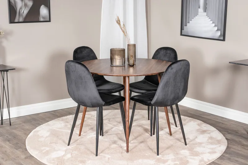 Ridones Matgrupp 100 cm Rund inkl 4 Pontus Stolar - Brun/Svart - M öbler - Bord & matgrupper - Matgrupper