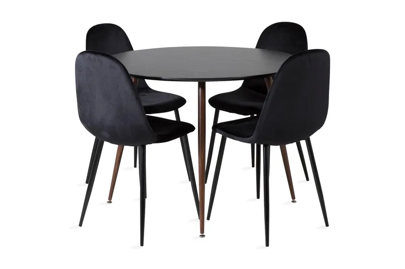 Ridones Matgrupp Runt inkl 4 Pontus Stolar, Svart/Brun