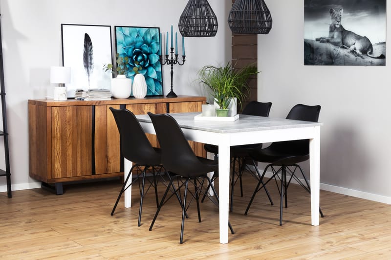 Romeo Matgrupp 140 cm med 4 Shell Stol - Betonglook/Vit/Svart PU/Svart - Möbler - Bord & matgrupper - Matgrupper