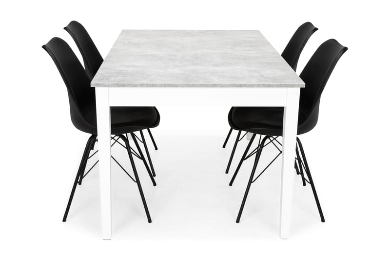Romeo Matgrupp 140 cm med 4 Shell Stol - Betonglook/Vit/Svart PU/Svart - Möbler - Bord & matgrupper - Matgrupper