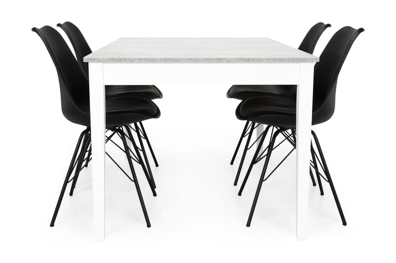 Romeo Matgrupp 140 cm med 4 Shell Stol - Betonglook/Vit/Svart PU/Svart - Möbler - Bord & matgrupper - Matgrupper