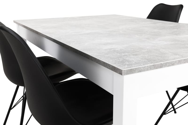 Romeo Matgrupp 140 cm med 4 Shell Stol - Betonglook/Vit/Svart PU/Svart - Möbler - Bord & matgrupper - Matgrupper