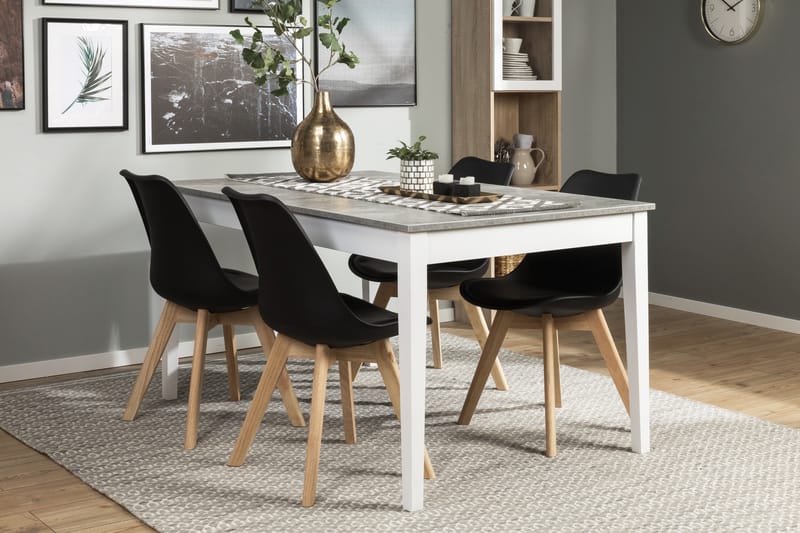Romeo Matgrupp 140 cm med 4 Stil Stol - Betonglook/Vit/Svart/Trä - Möbler - Bord & matgrupper - Matgrupper