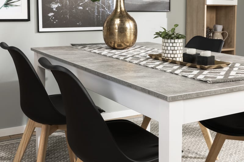 Romeo Matgrupp 140 cm med 4 Stil Stol - Betonglook/Vit/Svart/Trä - Möbler - Bord & matgrupper - Matgrupper