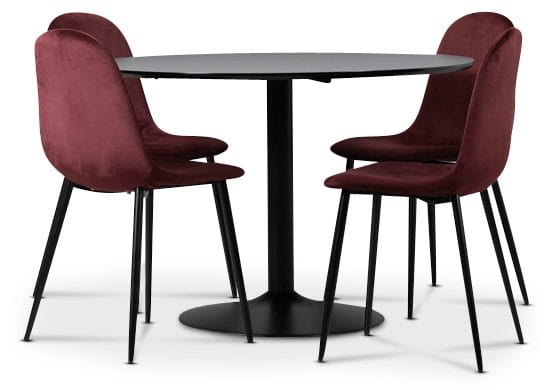 Seat matgrupp, matbord med 4 st Carisma sammetsstolar - Svart/Bordeaux - Svart / bordeaux - Möbler - Bord & matgrupper - Matgrupper