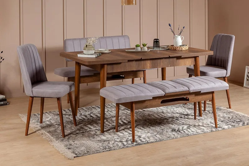 Shundrea Matgrupp 5 delar 75 cm - Valnöt - Möbler - Bord & matgrupper - Matgrupper