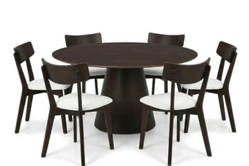 Siena Matgrupp 150 cm runt i Rökt Ek med 6 Amelia Matstolar med Dyna - Rökt Ek/Beige - Möbler - Bord & matgrupper - Matgrupper