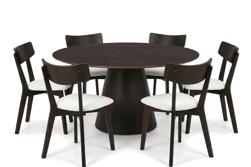 Siena Matgrupp 150 cm runt i Rökt Ek med 6 Amelia Matstolar med Dyna - Rökt Ek/Beige - Möbler - Bord & matgrupper - Matgrupper