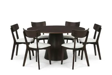 Siena Matgrupp 150 cm runt i Rökt Ek med 6 Amelia Matstolar med Dyna - Rökt Ek/Beige - Möbler - Bord & matgrupper - Matgrupper