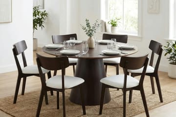 Siena Matgrupp 150 cm runt i Rökt Ek med 6 Amelia Matstolar med Dyna - Rökt Ek/Beige - Möbler - Bord & matgrupper - Matgrupper