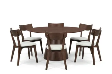 Siena Matgrupp 150 cm runt i Valnöt med 6 Amelia Matstolar med Dyna - Valnöt/Beige - Möbler - Bord & matgrupper - Matgrupper