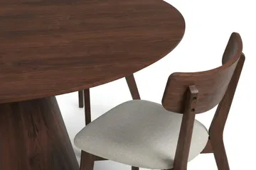 Siena Matgrupp 150 cm runt i Valnöt med 6 Amelia Matstolar med Dyna - Valnöt/Beige - Möbler - Bord & matgrupper - Matgrupper