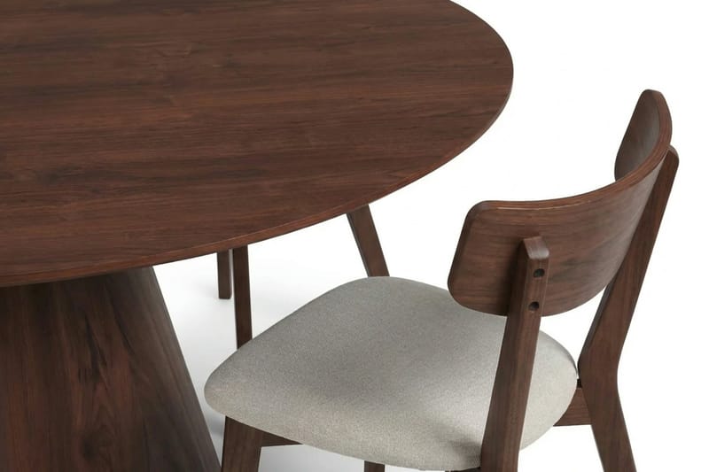 Siena Matgrupp 150 cm runt i Valnöt med 6 Amelia Matstolar med Dyna - Valnöt/Beige - Möbler - Bord & matgrupper - Matgrupper