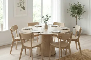 Siena Matgrupp 150 cm runt Vitlaserad med 6 Amelia Matstolar - Vitlaserad - Möbler - Bord & matgrupper - Matgrupper