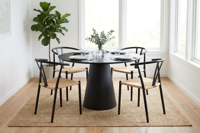Siena Matgrupp runt 110 cm Svart med 4 Elysia Matstolar - Svart - Möbler - Bord & matgrupper - Matgrupper
