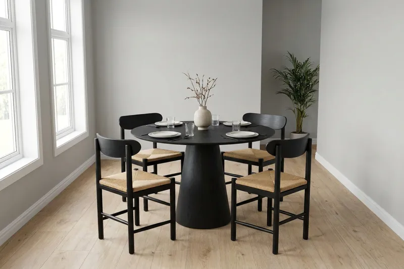 Siena Matgrupp runt 110 cm Svart med 4 Malte Matstolar - Möbler - Bord & matgrupper - Matgrupper