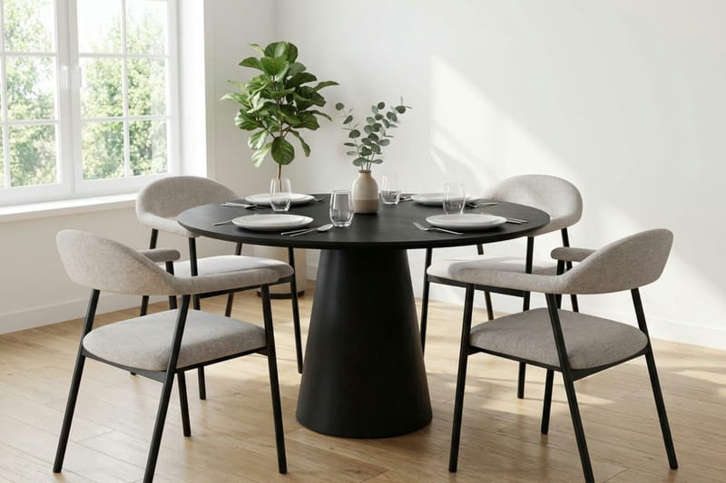 Siena Matgrupp runt 110 cm Svart med 4 Ronja Matstolar - Beige/Svart - Möbler - Bord & matgrupper - Matgrupper