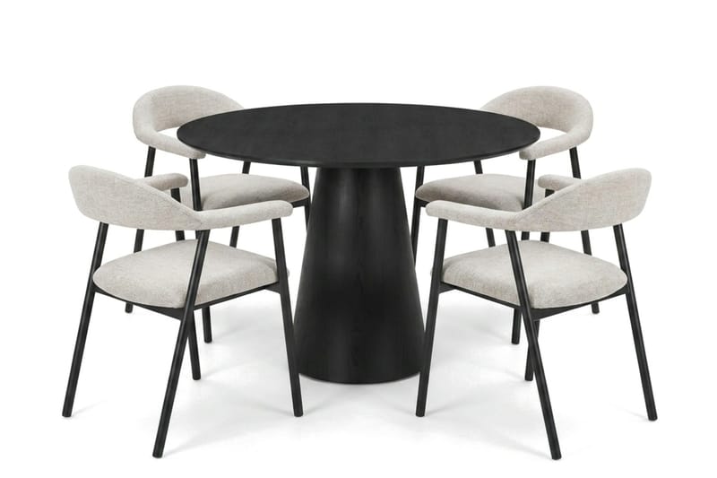 Siena Matgrupp runt 110 cm Svart med 4 Ronja Matstolar - Beige/Svart - Möbler - Bord & matgrupper - Matgrupper