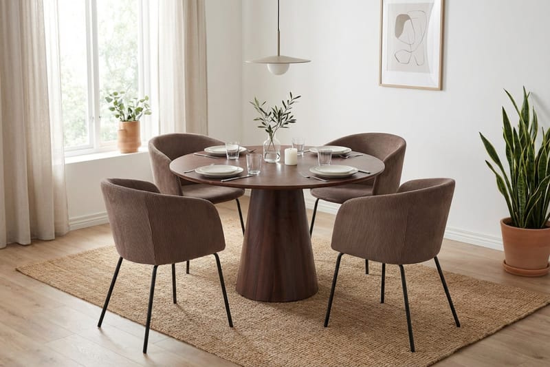 Siena Matgrupp runt 110 cm Valnöt med 4 Berit Matstolar - Valnöt - Möbler - Bord & matgrupper - Matgrupper