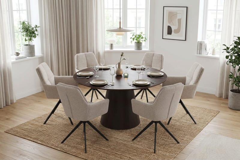 Siena Matgrupp runt 130 cm Rökt Ek med 6 Torsby Matstolar - Rökt ek - Möbler - Bord & matgrupper - Matgrupper