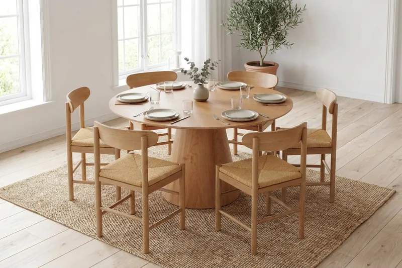 Siena Matgrupp runt 150 cm Ek med 6 Malte Matstolar - Möbler - Bord & matgrupper - Matgrupper