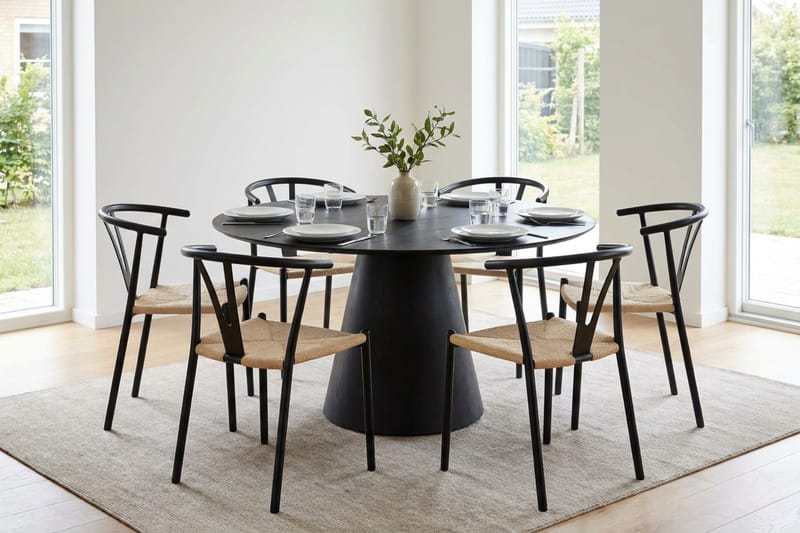 Siena Matgrupp runt 150 cm Svart med 6 Elysia Matstolar - Svart - Möbler - Bord & matgrupper - Matgrupper