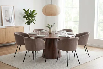 Siena Matgrupp runt 150 cm Valnöt med 6 Berit Matstolar - Valnöt - Möbler - Bord & matgrupper - Matgrupper