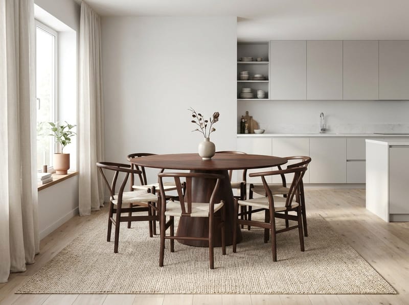 Siena Matgrupp runt 150 cm Valnöt med 6 Dastoori Matstolar - Valnöt - Möbler - Bord & matgrupper - Matgrupper