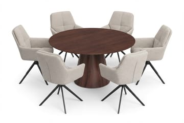 Siena Matgrupp runt 150 cm Valnöt med 6 Torsby Matstolar - Valnöt - Möbler - Bord & matgrupper - Matgrupper