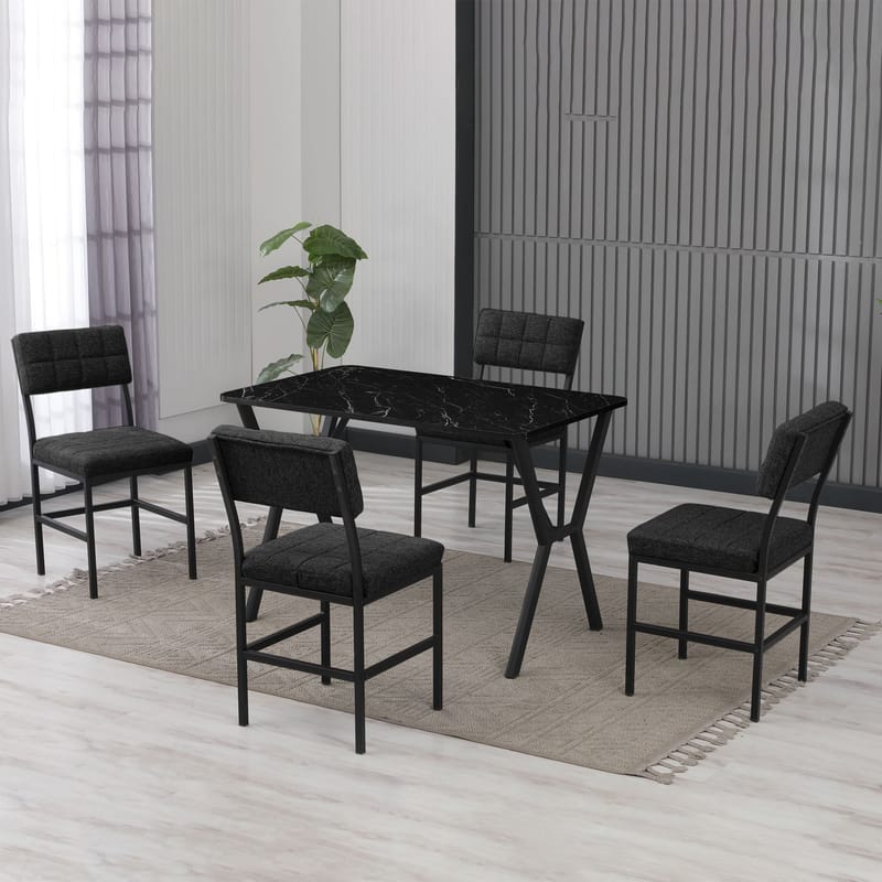 Stedum Matgrupp Bord 110 cm + 4 Stolar - Antracit Och Svart - Möbler - Bord & matgrupper - Matgrupper