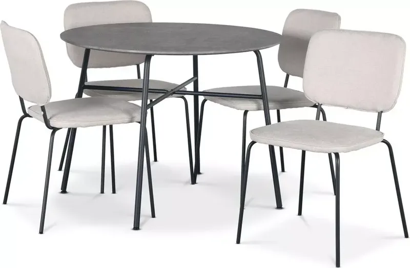 Tofta matgrupp Ø100 cm bord i betongimitation + 4 st Lokrume beige stolar, Betongimitation / Beige