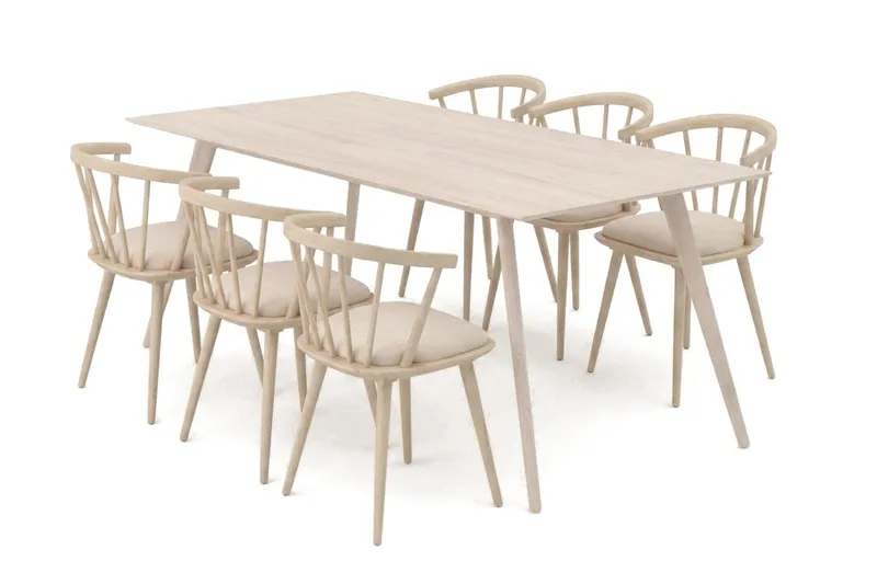 Tyrö Matgrupp 190 cm Whitewash med 6 st Tyrö Karmstolar med Dyna, Whitewash