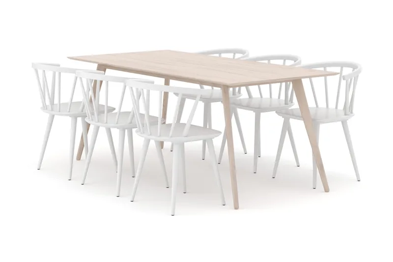 Tyrö Matgrupp med 6 st Tyrö Karmstolar, Whitewash/White