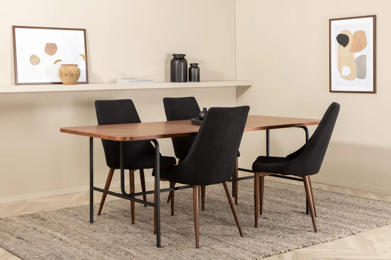 Unos Matgrupp 200 cm inkl 4 Campomar Stolar, Valnötsbrun/Svart