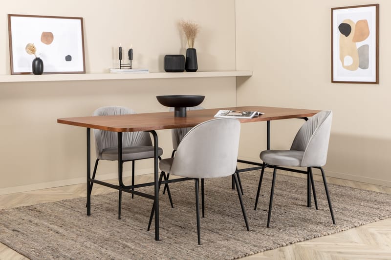 Unos Matgrupp 200 cm inkl 4 Foyos Stolar, Valnötsbrun/Svart/Grå