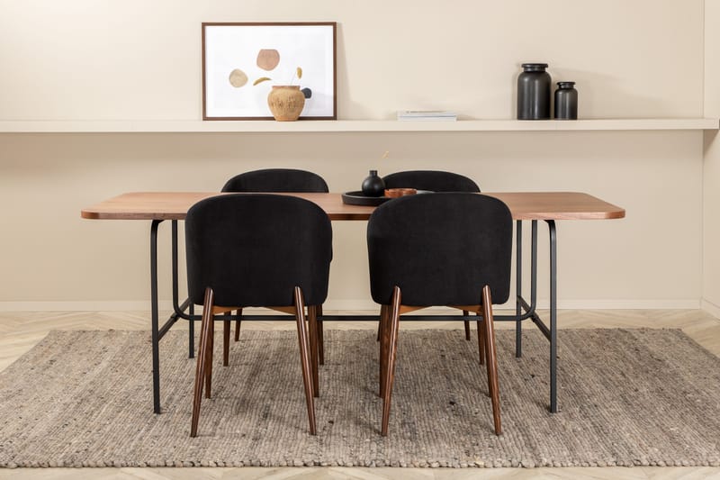 Unos Matgrupp 200 cm inkl 4 Kullersbro Stolar, Valnötsbrun/Svart/Brun