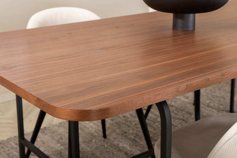 Unos Matgrupp 200 cm inkl 4 Valera Manchesterstolar - Valnötsbrun/Svart/Beige - Möbler - Bord & matgrupper - Matgrupper