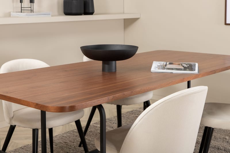 Unos Matgrupp 200 cm inkl 4 Valera Manchesterstolar - Valnötsbrun/Svart/Beige - Möbler - Bord & matgrupper - Matgrupper