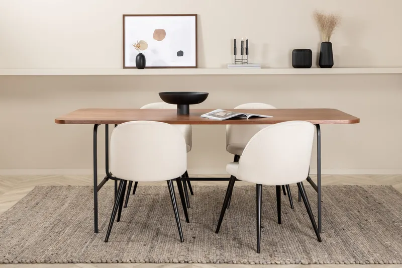 Unos Matgrupp 200 cm inkl 4 Valera Manchesterstolar - Valnötsbrun/Svart/Beige - Möbler - Bord & matgrupper - Matgrupper