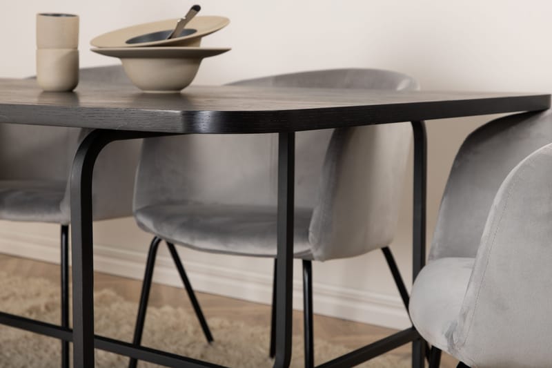 Unos Matgrupp 200 cm inkl 6 Berita Sammetsstolar - Svart/Grå - Möbler - Bord & matgrupper - Matgrupper