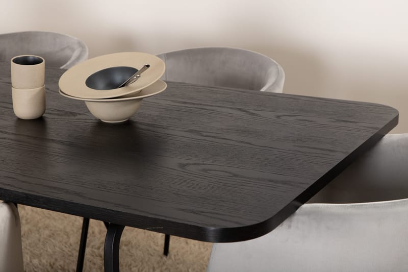 Unos Matgrupp 200 cm inkl 6 Berita Sammetsstolar - Svart/Grå - Möbler - Bord & matgrupper - Matgrupper