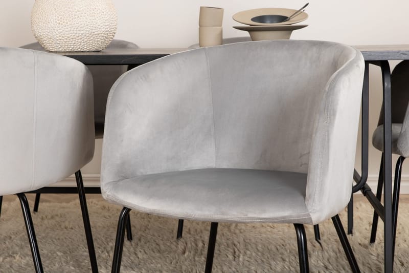 Unos Matgrupp 200 cm inkl 6 Berita Sammetsstolar - Svart/Grå - Möbler - Bord & matgrupper - Matgrupper