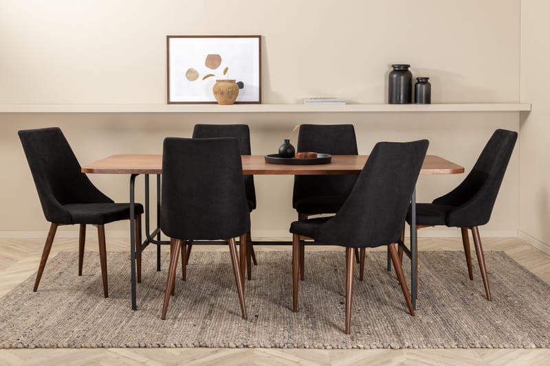 Unos Matgrupp 200 cm inkl 6 Campomar Stolar, Valnötsbrun/Svart