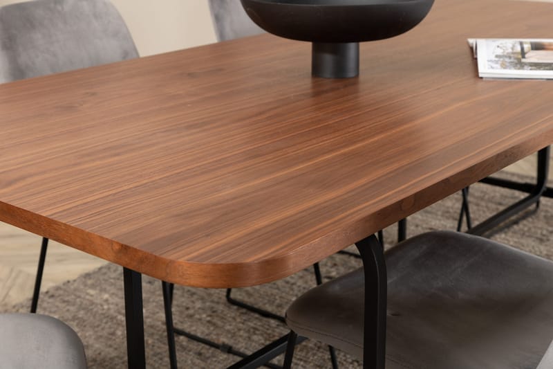 Unos Matgrupp 200 cm inkl 6 Jadraque Stolar - Valnötsbrun/Svart/Grå - Möbler - Bord & matgrupper - Matgrupper