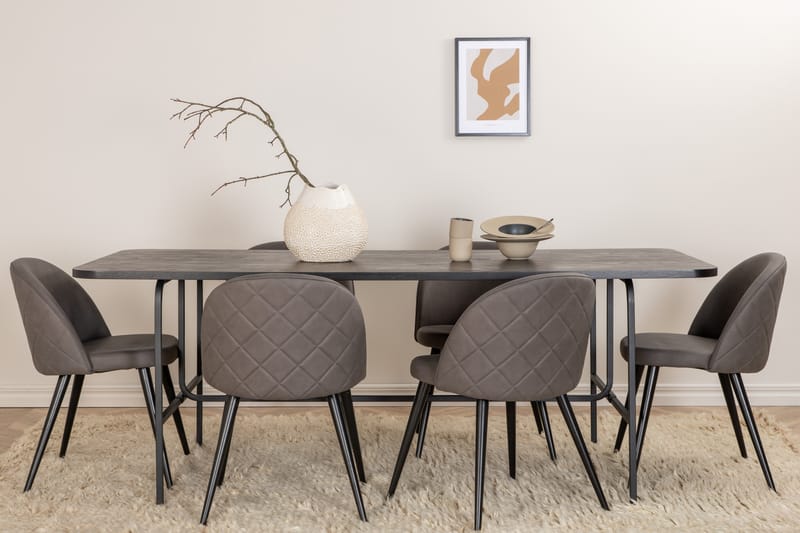Unos Matgrupp 200 cm inkl 6 Velvets Stolar - Svart/Grå - Möbler - Bord & matgrupper - Matgrupper
