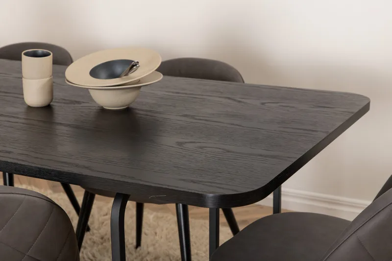 Unos Matgrupp 200 cm inkl 6 Velvets Stolar - Svart/Grå - Möbler - Bord & matgrupper - Matgrupper