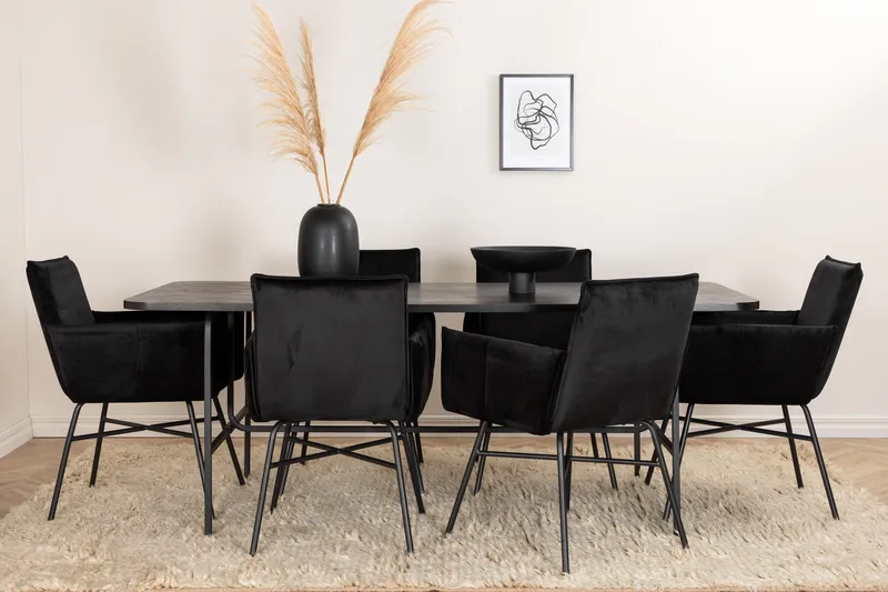 Unos Matgrupp 200 cm inkl 6 Pippi Stolar - Svart - Möbler - Bord & matgrupper - Matgrupper