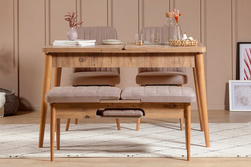 Valsot Förlängningsbar Matgrupp 129 cm - Natur/Grå/Brun - Möbler - Bord & matgrupper - Matgrupper