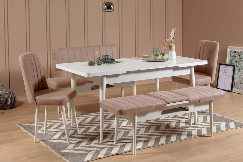 Valsot Förlängningsbar Matgrupp 129 cm - Vit/Grå - Möbler - Bord & matgrupper - Matgrupper