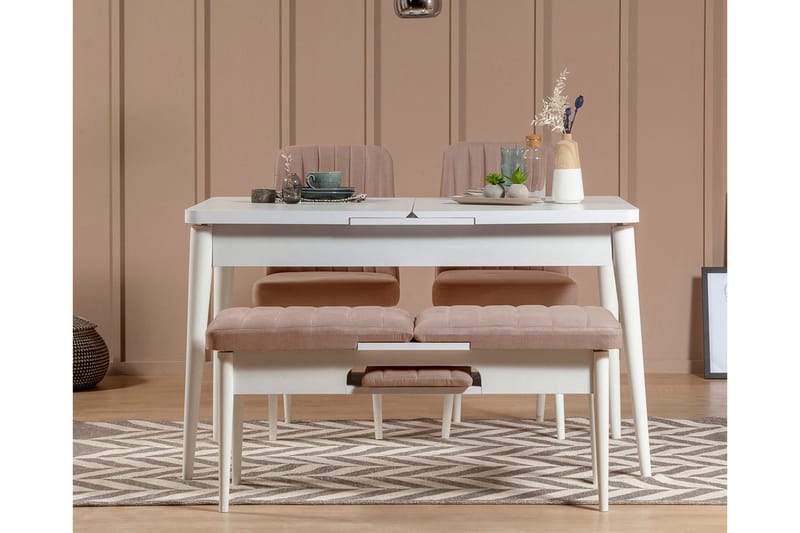 Valsot Förlängningsbar Matgrupp 129 cm - Vit/Grå - Möbler - Bord & matgrupper - Matgrupper